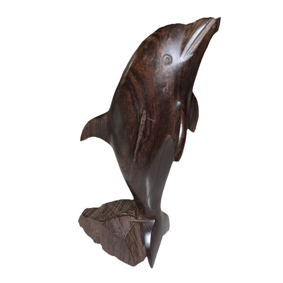 Dolphin Wooden Hand Carved 8x3.5” Statue Figurine Sculpture Beachy Home Decor - Picture 1 of 6